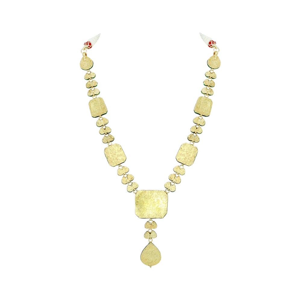 Polki Necklace with Red Enamel and Drop Pendant